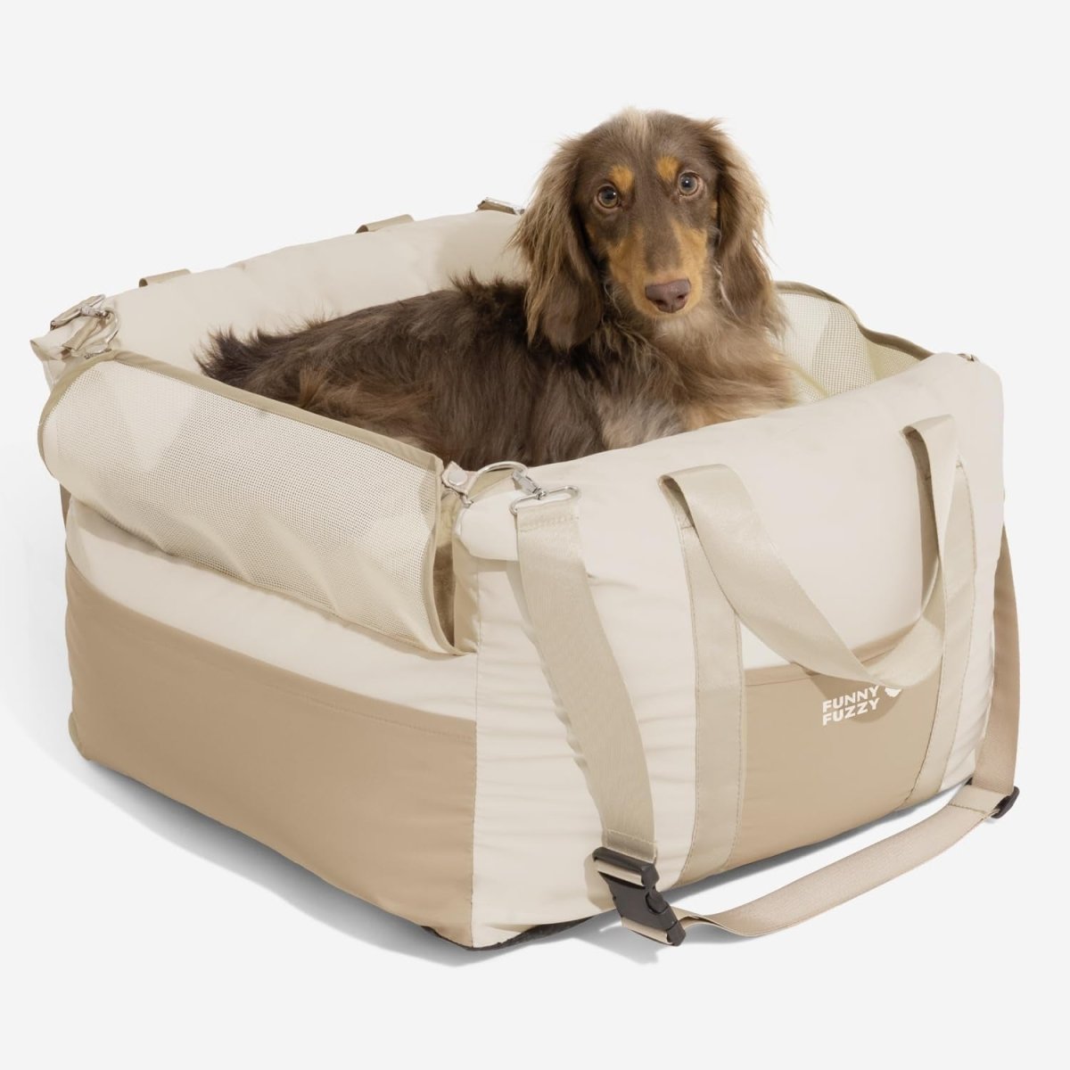 Waterproof Dog Car Seat for Small & Medium Dogs up to 35Lbs,Fully Detachable and Washable Dog Travel Carrier&Pet Car Seat Bed with Thick Cushion, Breathable Mesh,Adjustable Straps(Beige)