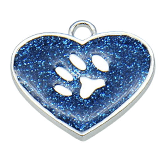 Sparkly Glitter Heart Designer Pet Tag - BLUE features durable alloy and epoxy-coated glitter for stylish pet safety.