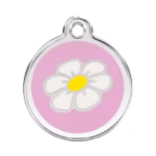 Flower Designer Pet Tag in pink with a floral design, perfect for keeping your pet stylish and safe.