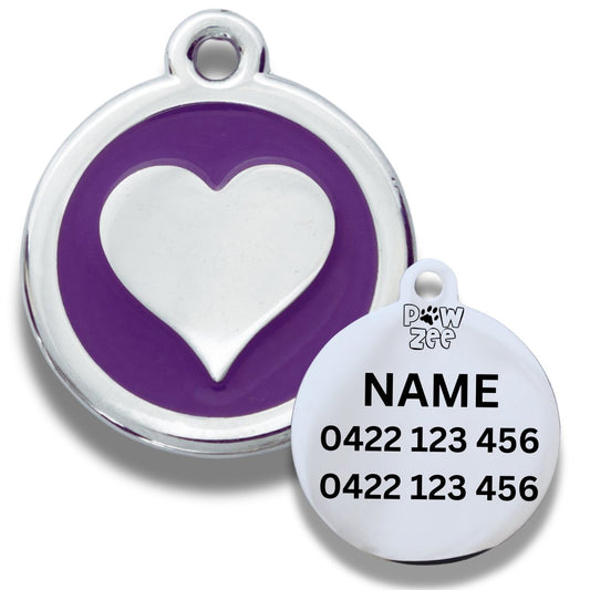Pawzee Purple Heart Designer Pet Tag Engraved