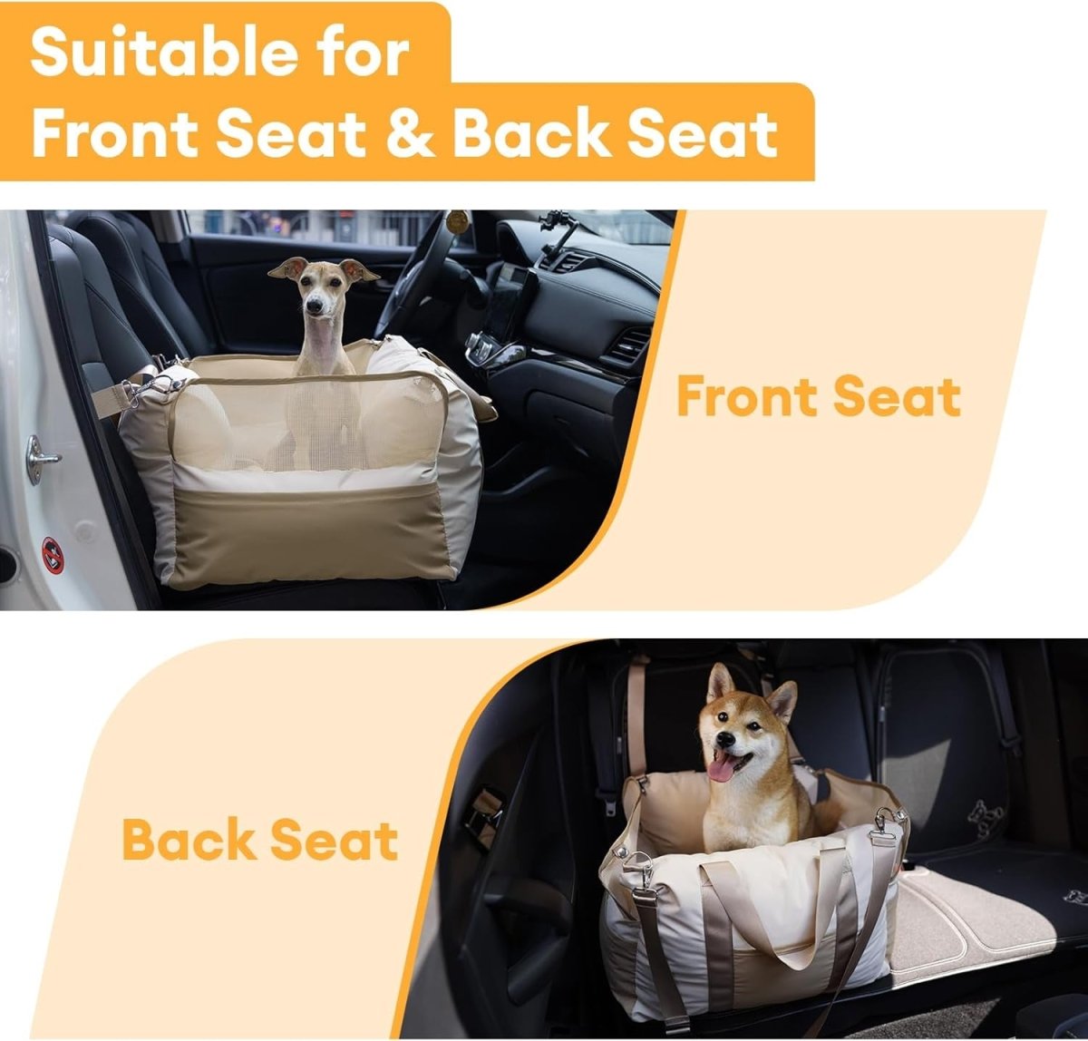 Waterproof Dog Car Seat for Small & Medium Dogs up to 35Lbs,Fully Detachable and Washable Dog Travel Carrier&Pet Car Seat Bed with Thick Cushion, Breathable Mesh,Adjustable Straps(Beige)