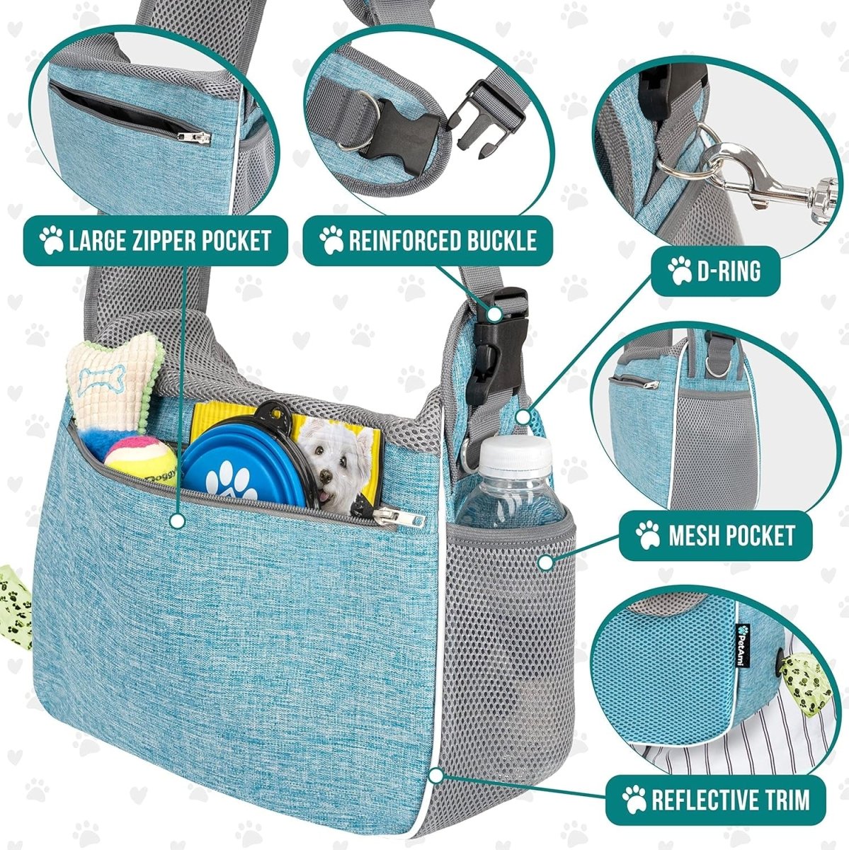 Small Dog Sling Carrier, Soft-Sided Crossbody Puppy Carrying Purse Bag, Adjustable Sling Pet Pouch to Wear Medium Dog Cat Travel, Dog Bag for Traveling, Breathable, Poop Bag Dispenser, Blue