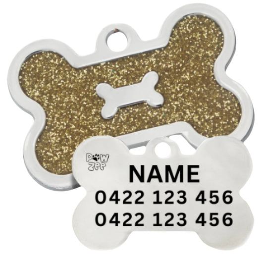 Dog Tag Designer Glitter Bone GOLD