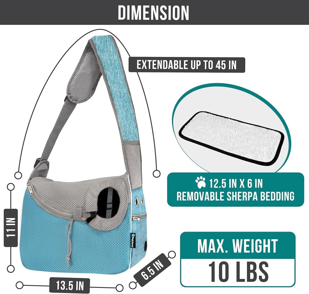 Small Dog Sling Carrier, Soft-Sided Crossbody Puppy Carrying Purse Bag, Adjustable Sling Pet Pouch to Wear Medium Dog Cat Travel, Dog Bag for Traveling, Breathable, Poop Bag Dispenser, Blue