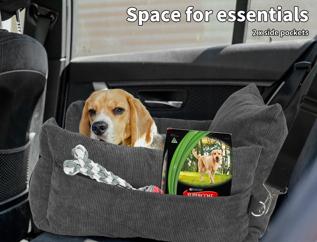 Pet Car Booster Seat Dog Protector Portable Travel Bed Removable Grey M