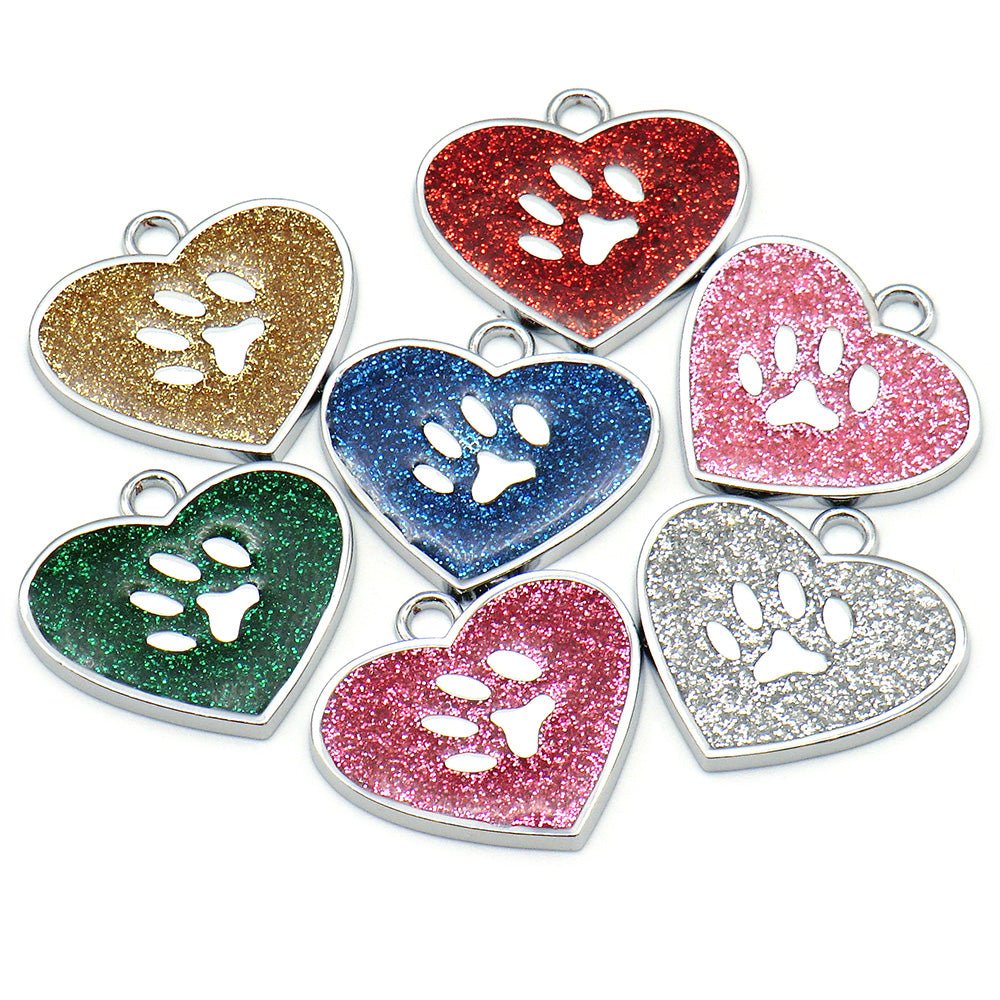 Stylish Glitter Heart Designer Pet Tag - SILVER in vibrant colors, perfect for keeping your pet safe with flair.