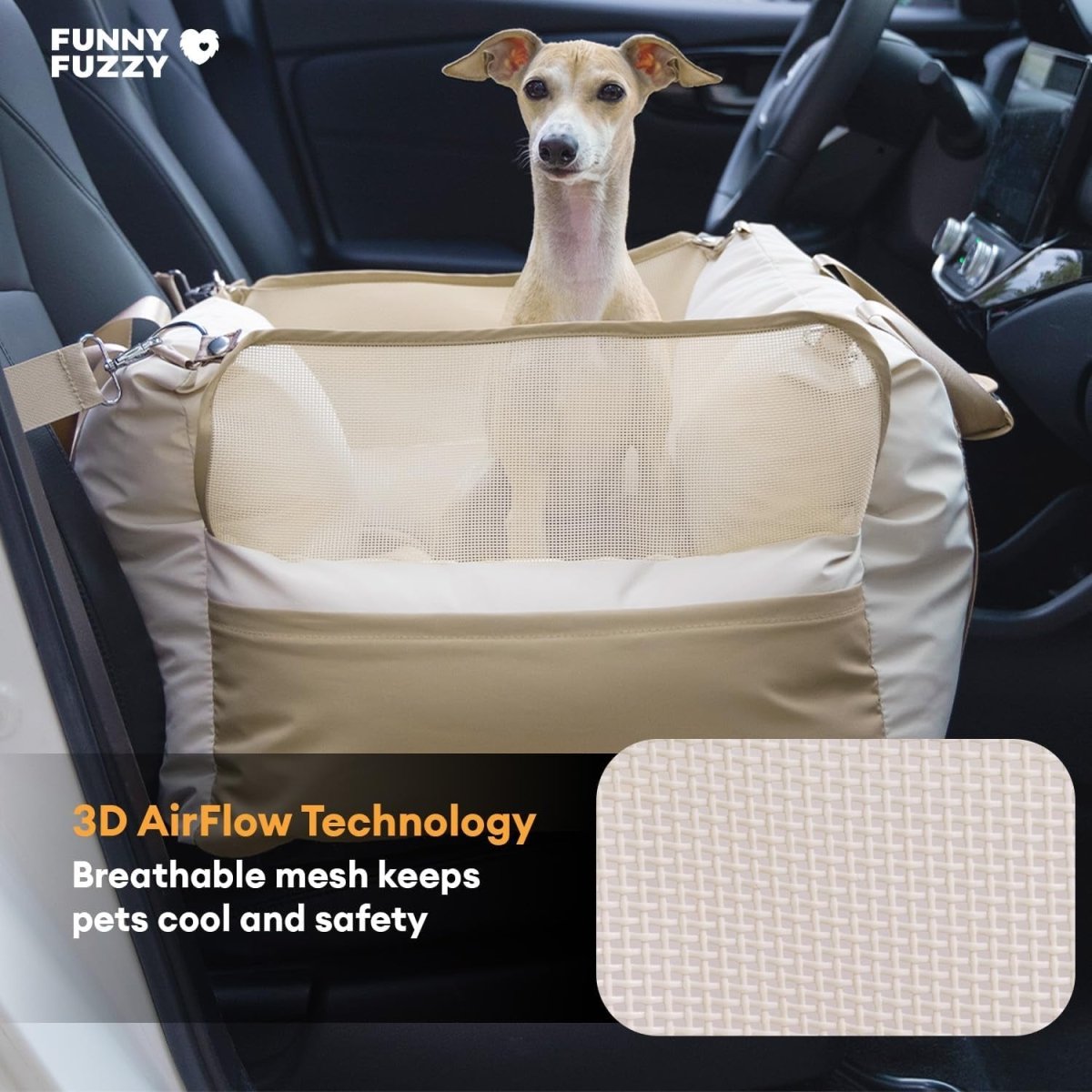 Waterproof Dog Car Seat for Small & Medium Dogs up to 35Lbs,Fully Detachable and Washable Dog Travel Carrier&Pet Car Seat Bed with Thick Cushion, Breathable Mesh,Adjustable Straps(Beige)