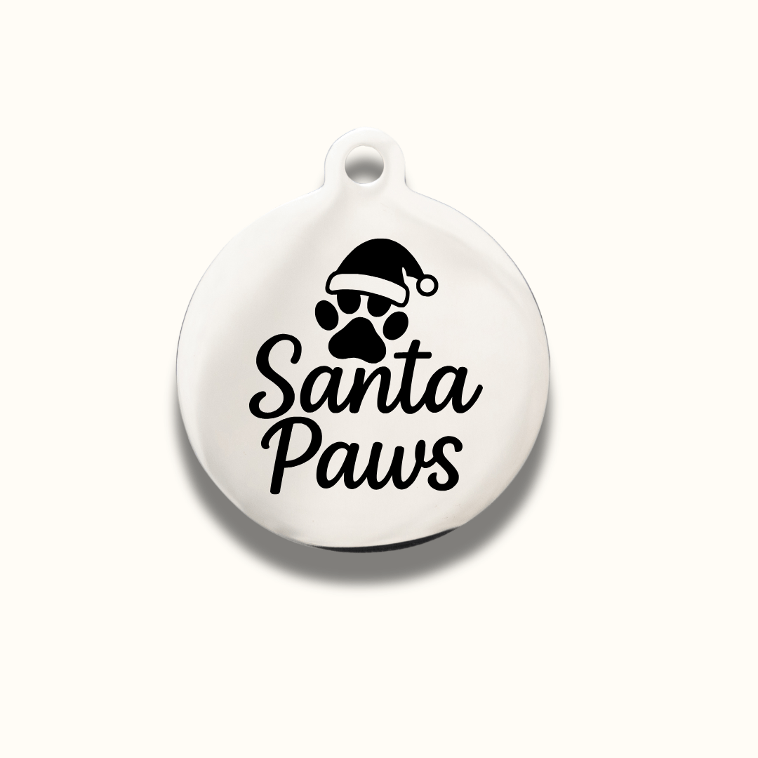 Christmas Round Pet Name Ornament – Stainless Steel - Pet ID Tags