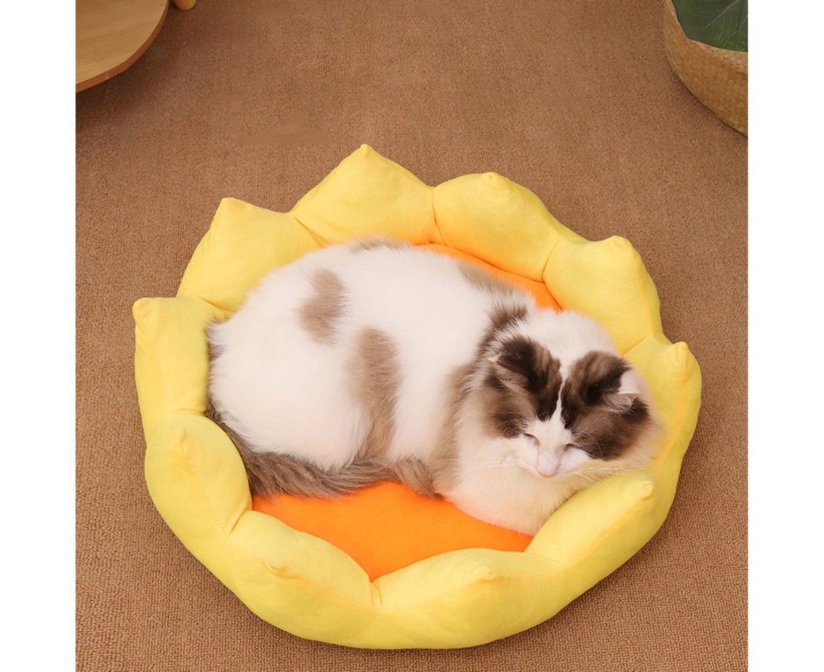 Pet Bed Ultra-Thick Excellent Ductility Washable Long Fluffy Pet Dog round Bed Kennels for Household-Yellow