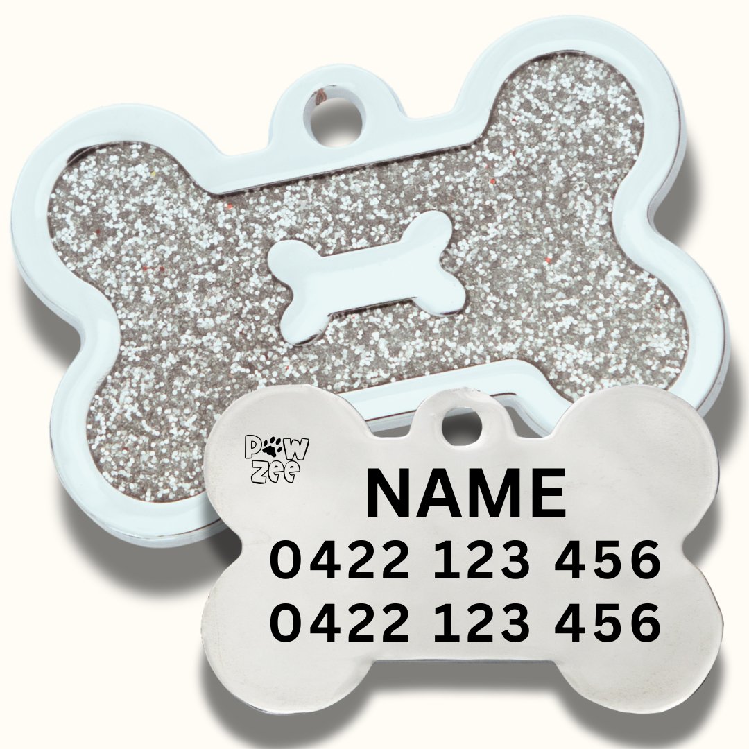 Dog Tag Designer Glitter Bone PINK