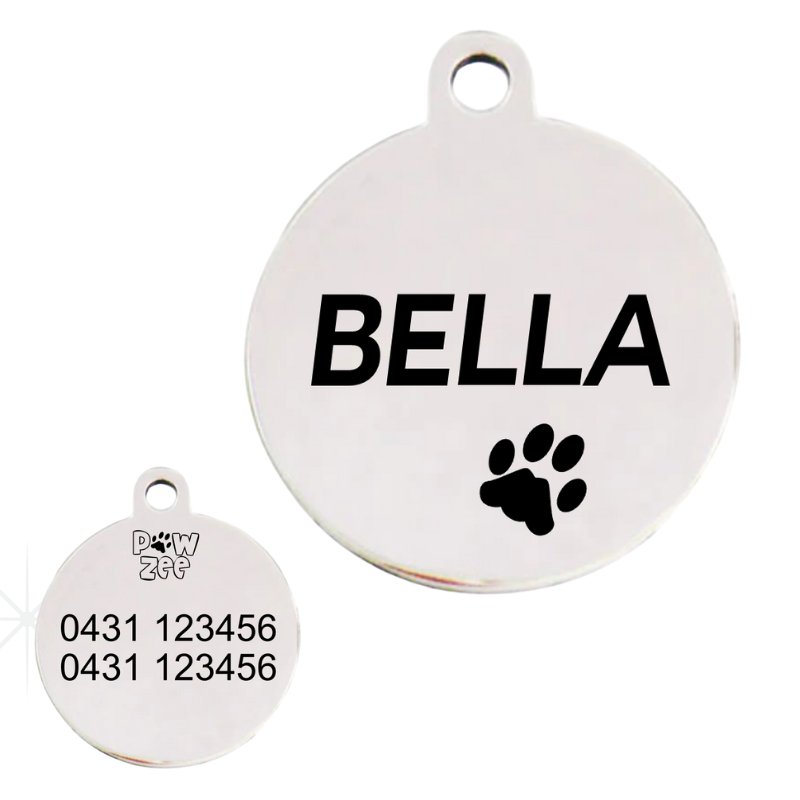 Personalized Stainless Steel Dog Tags Round by Pawzee Australia