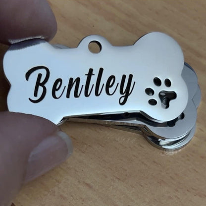 Stainless Steel Dog Tag Bone SILVER