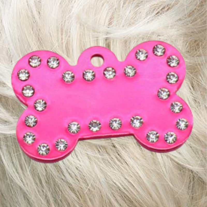 Pink Crystal Bling Engraved Pet ID Tags - Pet ID Tags