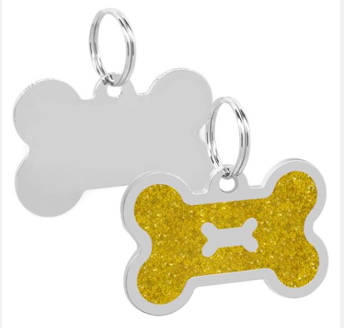 Gold Pawzee Glitter Bone Metal Pet Tag - Pet ID Tags