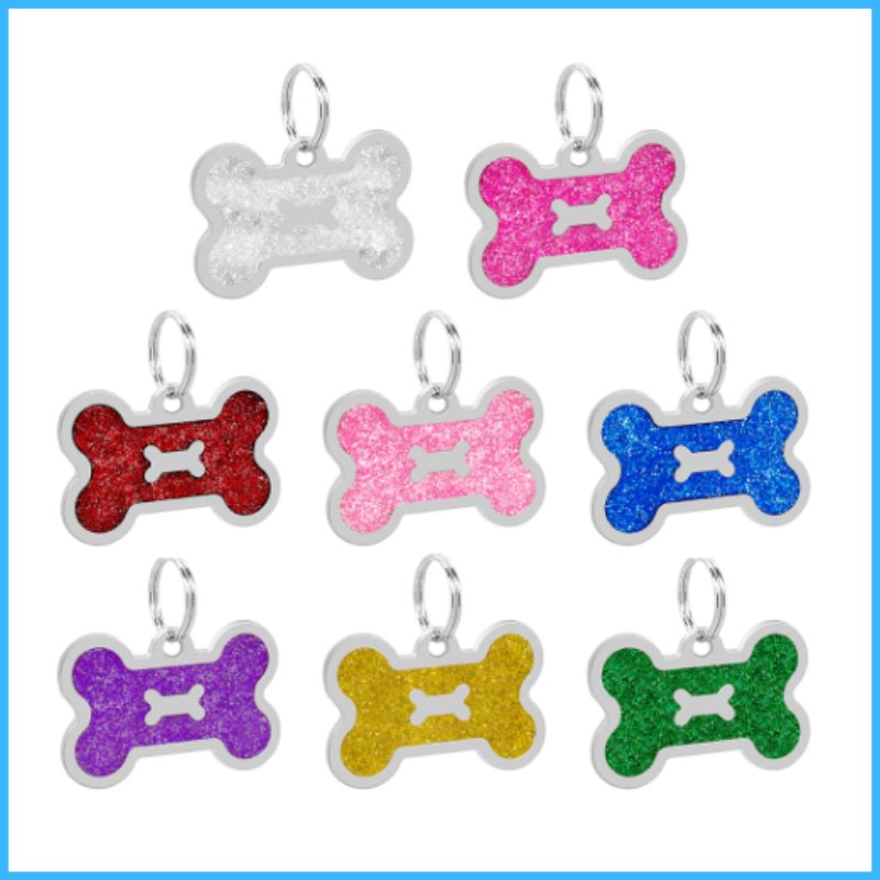Engraved Pawzee Glitter Bone Metal Dog Tag for Pets - Pet ID Tags
