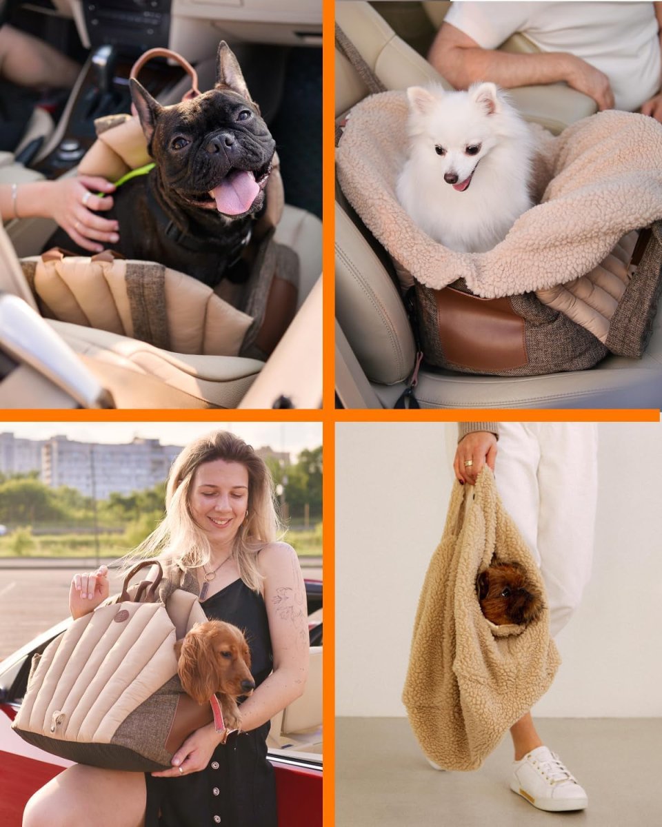 Dog Car Seat for Small Dogs & Medium Dogs, Washable Car Travel Carrier, Waterproof Portable Car Bed for Puppy, Dog Car Seat & Soft Cover, Brown