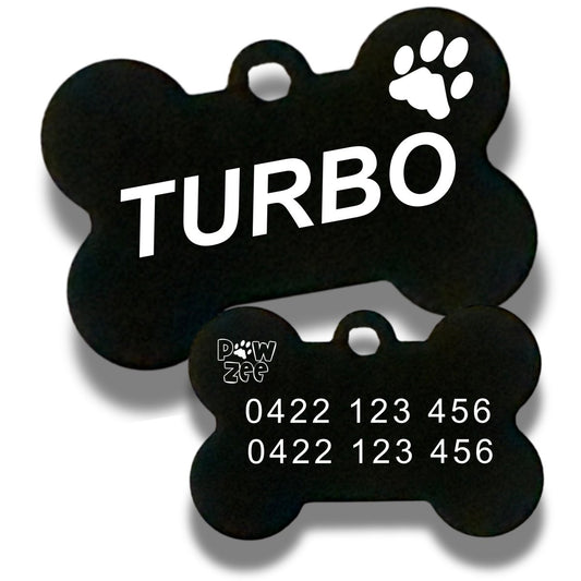 Dog id Tag Aluminium Bone BLACK