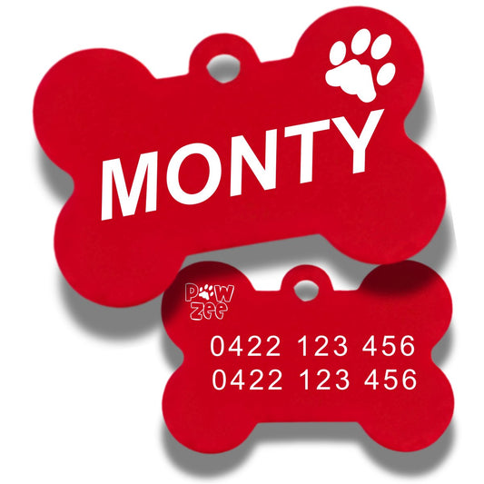Pet Tags Aluminium Bone RED