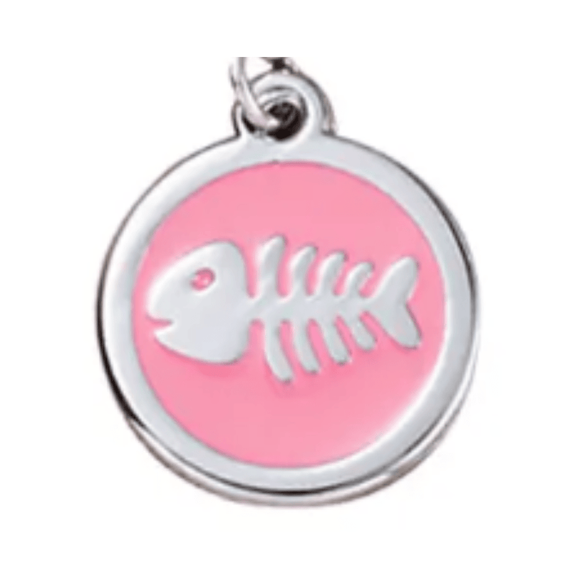 Stylish Fish Designer Pet ID Tag in pink and silver, perfect for keeping your pet safe and stylish.