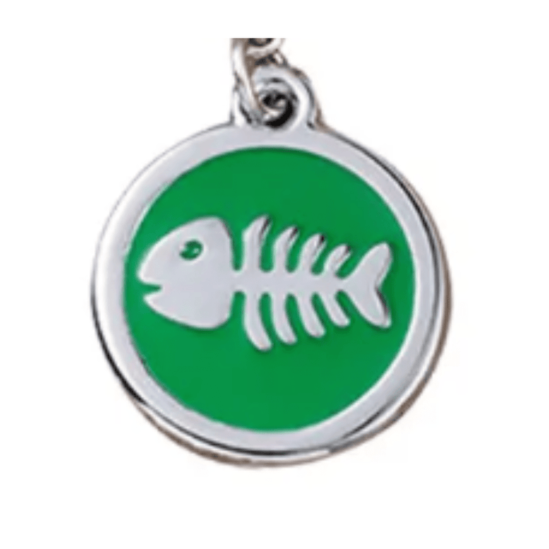 Stylish Fish Designer Pet ID Tag in vibrant green, perfect for keeping your pet safe with engraved details.