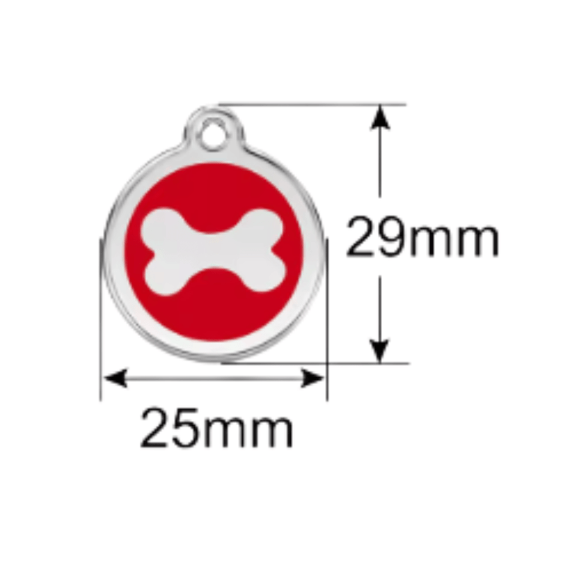 Stylish RED Pet Tag Designer Bone, durable alloy, engraved for pet safety. Perfect for small pets!