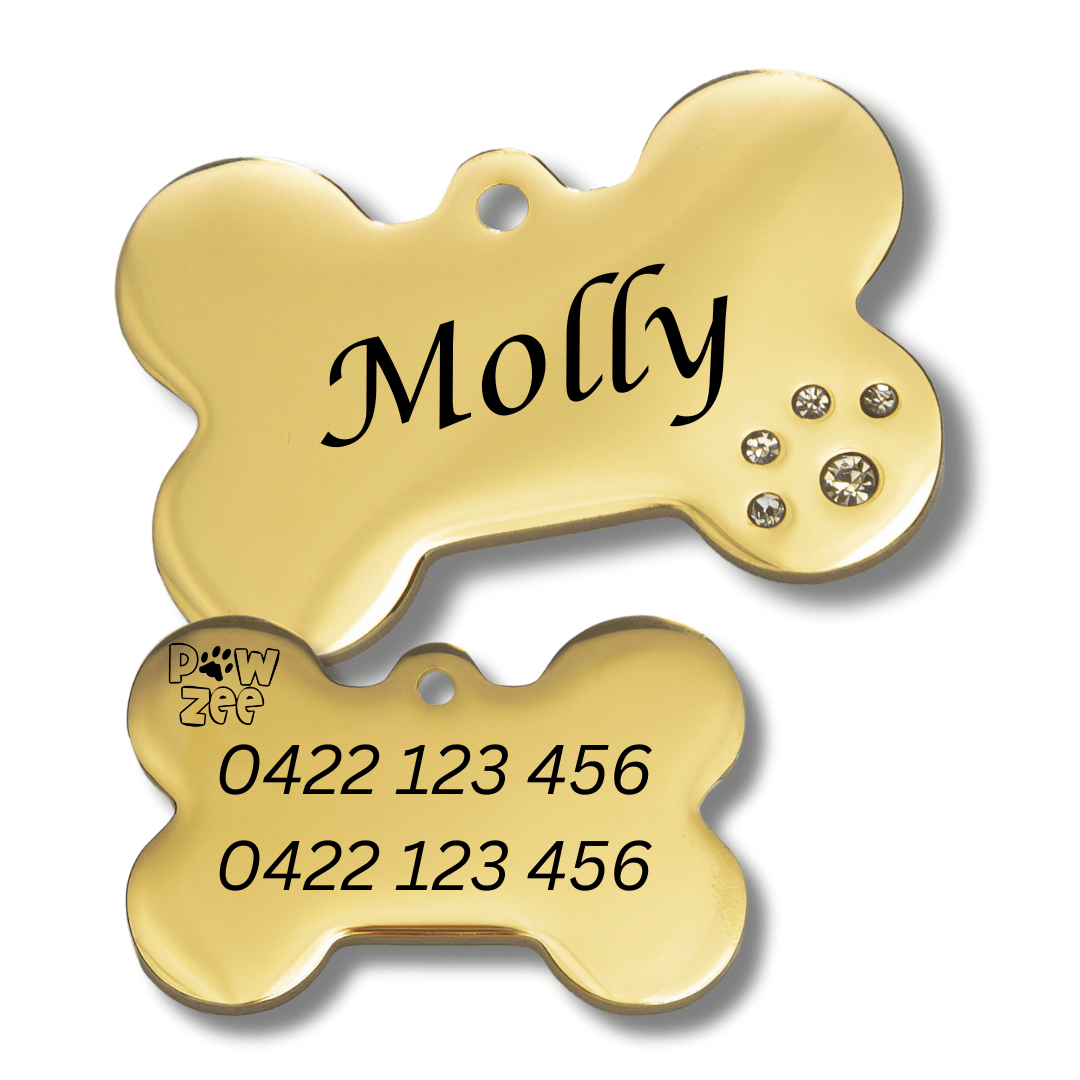 Luxury Pet Tags with Crystals - Silver Bone