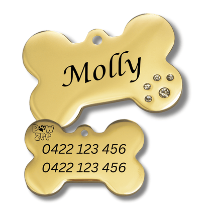 Luxury Pet Tags with Crystals - Silver Bone