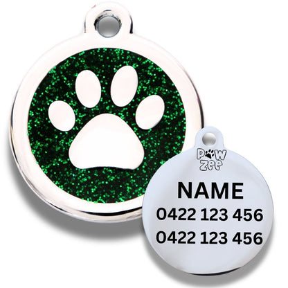 Designer Pet Tag Glitter Paw SILVER