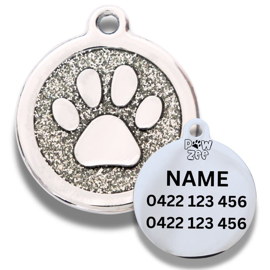 Silver Glitter Pet Tag