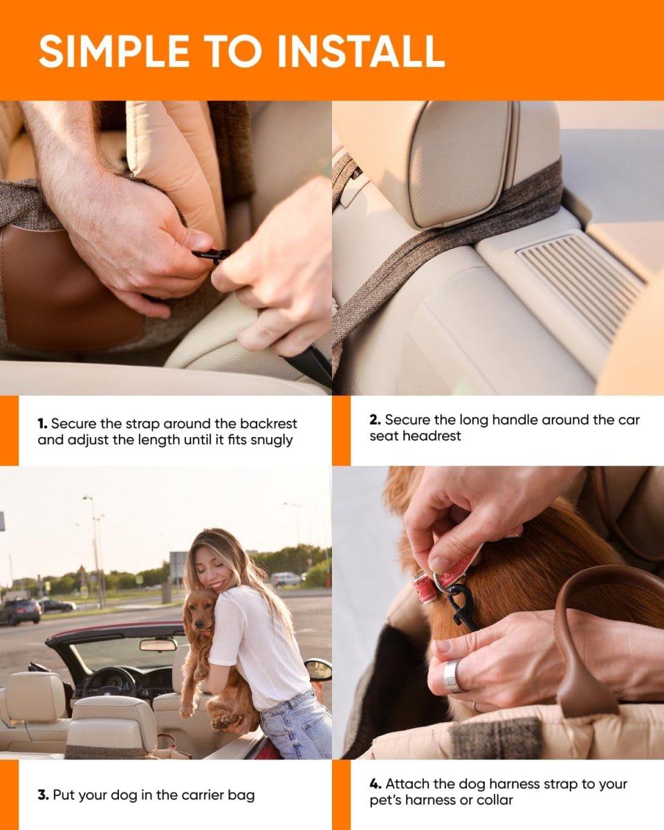 Dog Car Seat for Small Dogs & Medium Dogs, Washable Car Travel Carrier, Waterproof Portable Car Bed for Puppy, Dog Car Seat & Soft Cover, Brown