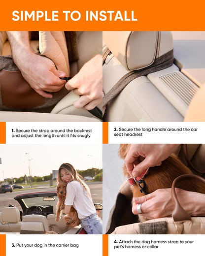 Dog Car Seat for Small Dogs & Medium Dogs, Washable Car Travel Carrier, Waterproof Portable Car Bed for Puppy, Dog Car Seat & Soft Cover, Brown