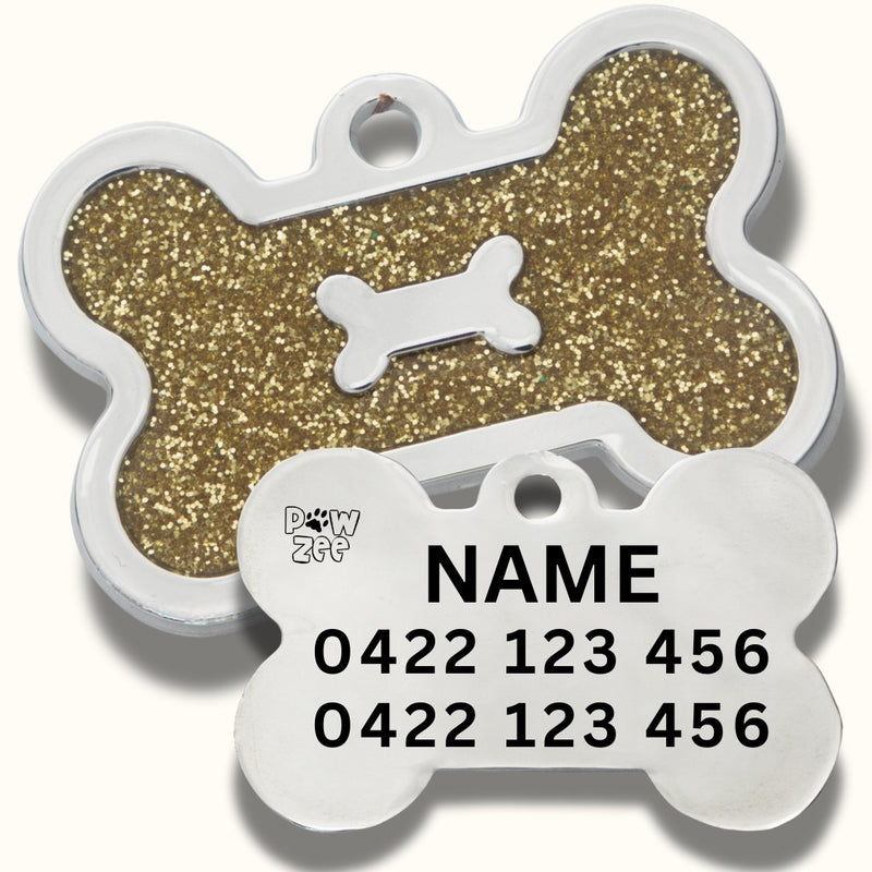 Gold Glitter Bone Pet Tag