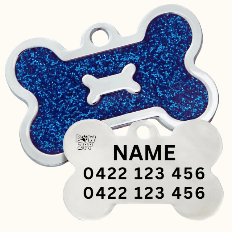 Blue Glitter Bone Pet Tag