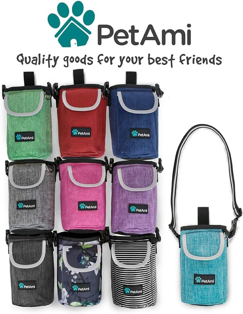 Dog Treat Pouch, Large Pet Training Treat Pouch with Pocket, Dog Trainer Essentials Supply Holder with Poop Bag Dispenser, Training Bag for Kibbles Toys, 3 Ways to Wear (Floral Grey)