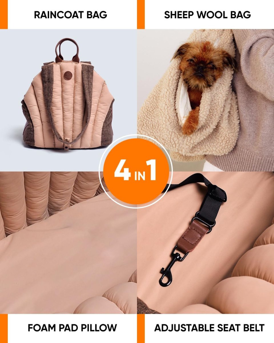 Dog Car Seat for Small Dogs & Medium Dogs, Washable Car Travel Carrier, Waterproof Portable Car Bed for Puppy, Dog Car Seat & Soft Cover, Brown