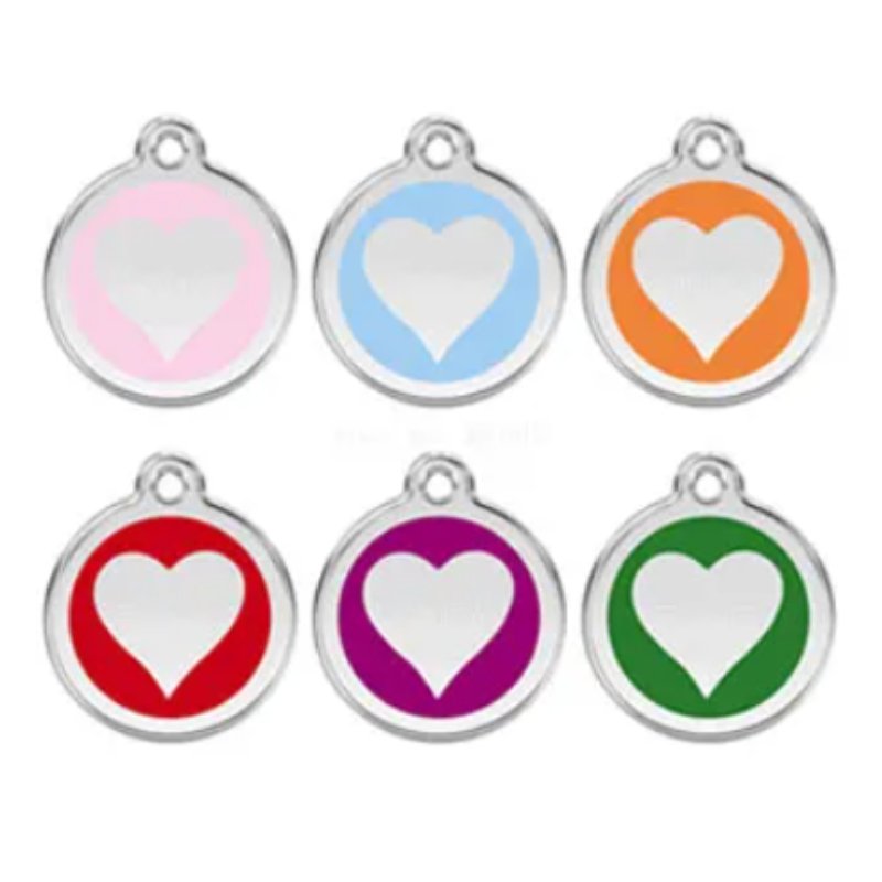 Stylish RED Heart Designer Pet Tag, perfect for keeping your pet safe, made with durable materials and engraved details.