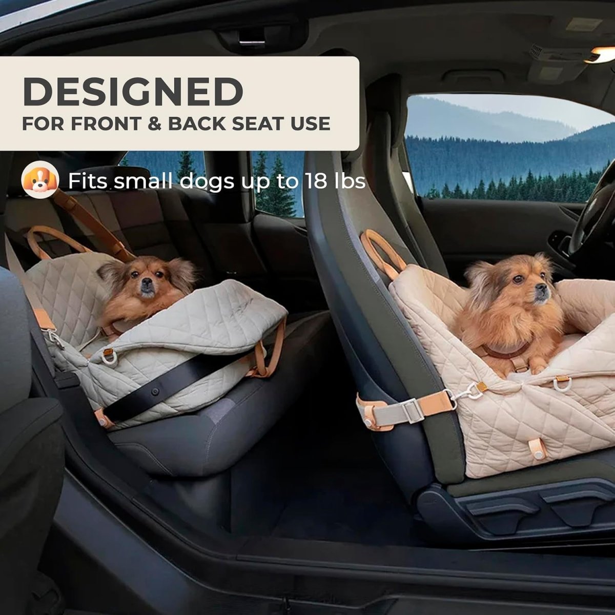 Dog Bed 3-In-1 Pet Car Seat and Dog Carrier with Small Pillow, Storage Pocket, Clip-On Safety Leash, Waterproof Puppy Carrier, Two Portable Handle, Cat Travel Carrier, Pink