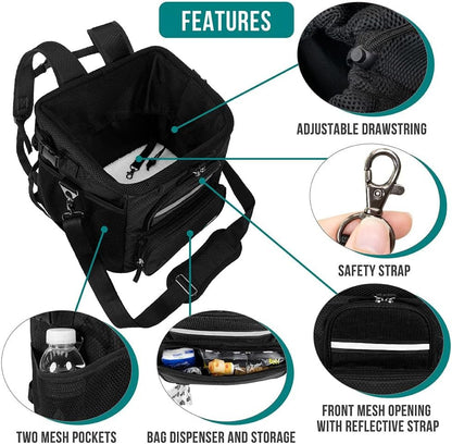 Dog Bike Basket, Soft-Sided Ventilated Dog Bike Carrier Backpack, Dog Pet Bicycle Basket for Bike Handlebar, Small Medium Puppy Cat Kitten Car Booster Seat with Safety Strap (Black)