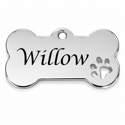 Engraved Bone Pet ID Tag - Silver Stainless Steel