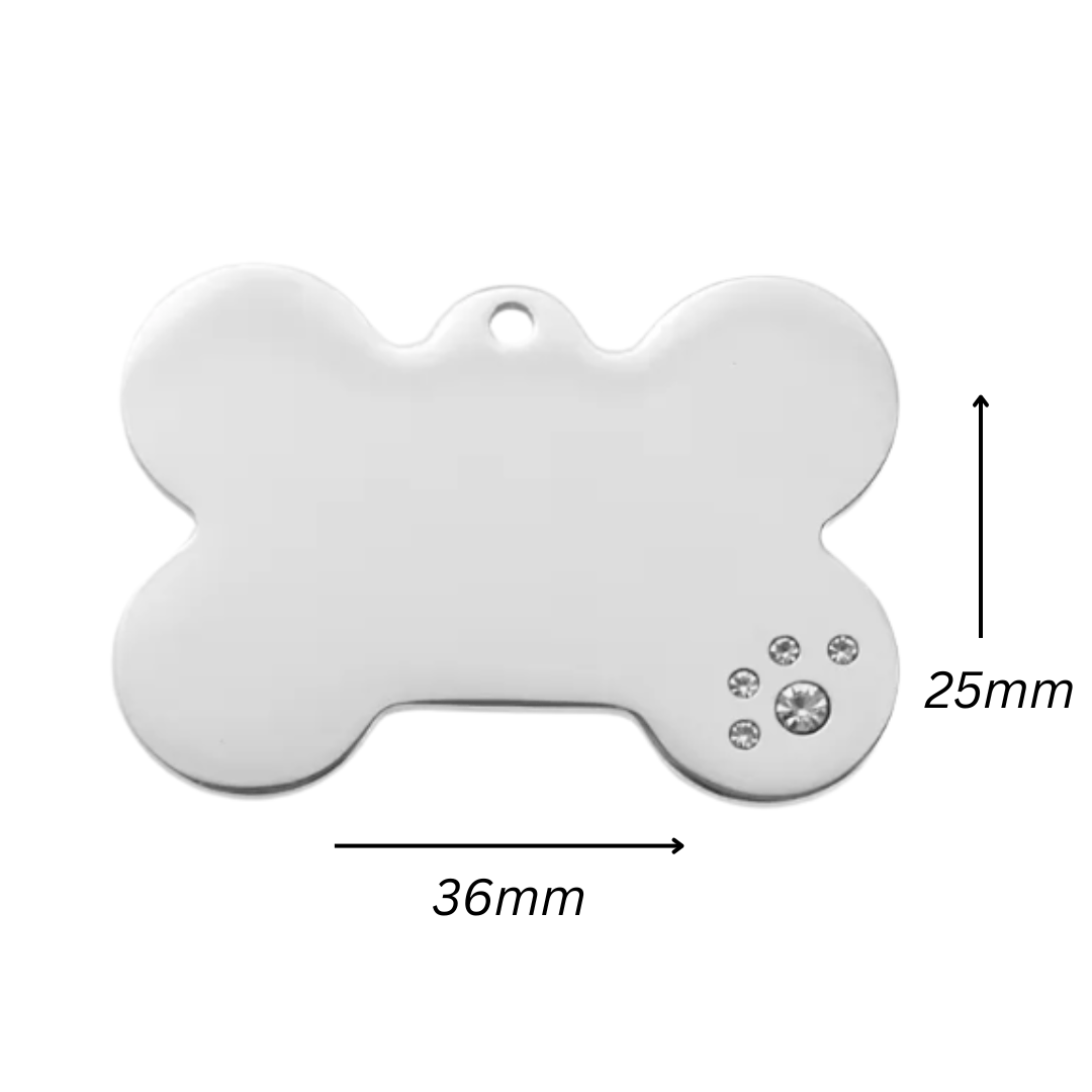 Luxury Pet Tags with Crystals - Silver Bone
