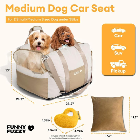 Waterproof Dog Car Seat for Small & Medium Dogs up to 35Lbs,Fully Detachable and Washable Dog Travel Carrier＆Pet Car Seat Bed with Thick Cushion, Breathable Mesh,Adjustable Straps(Beige)
