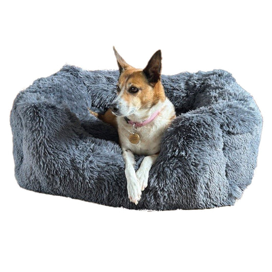 Calming Rectangular Dog Bed Basket - Pet ID Tags