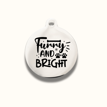 Christmas Round Pet Name Ornament – Stainless Steel - Pet ID Tags