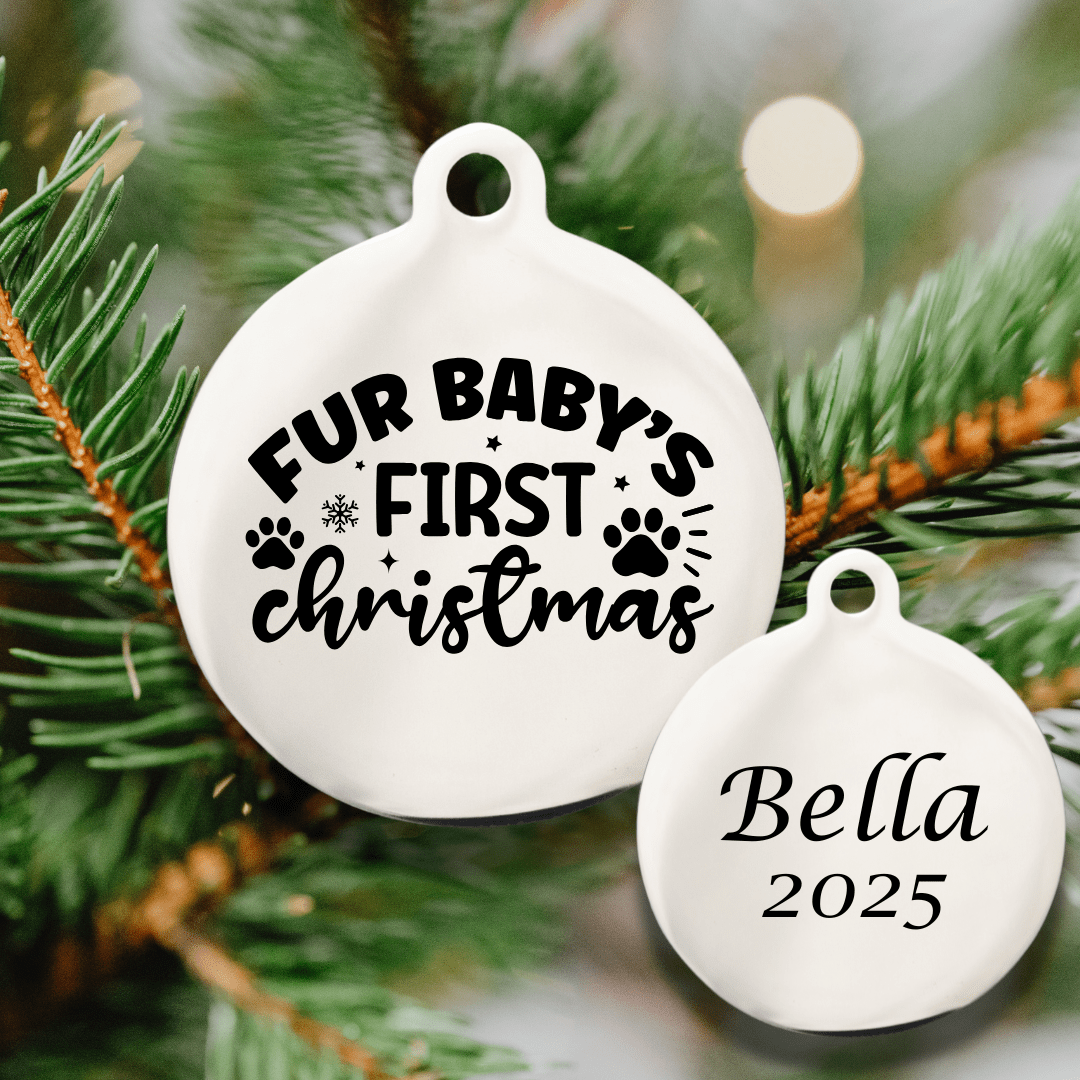 Christmas Round Pet Name Ornament – Stainless Steel - Pet ID Tags