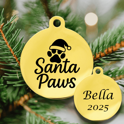 Christmas Round Pet Name Ornament – Stainless Steel - Pet ID Tags