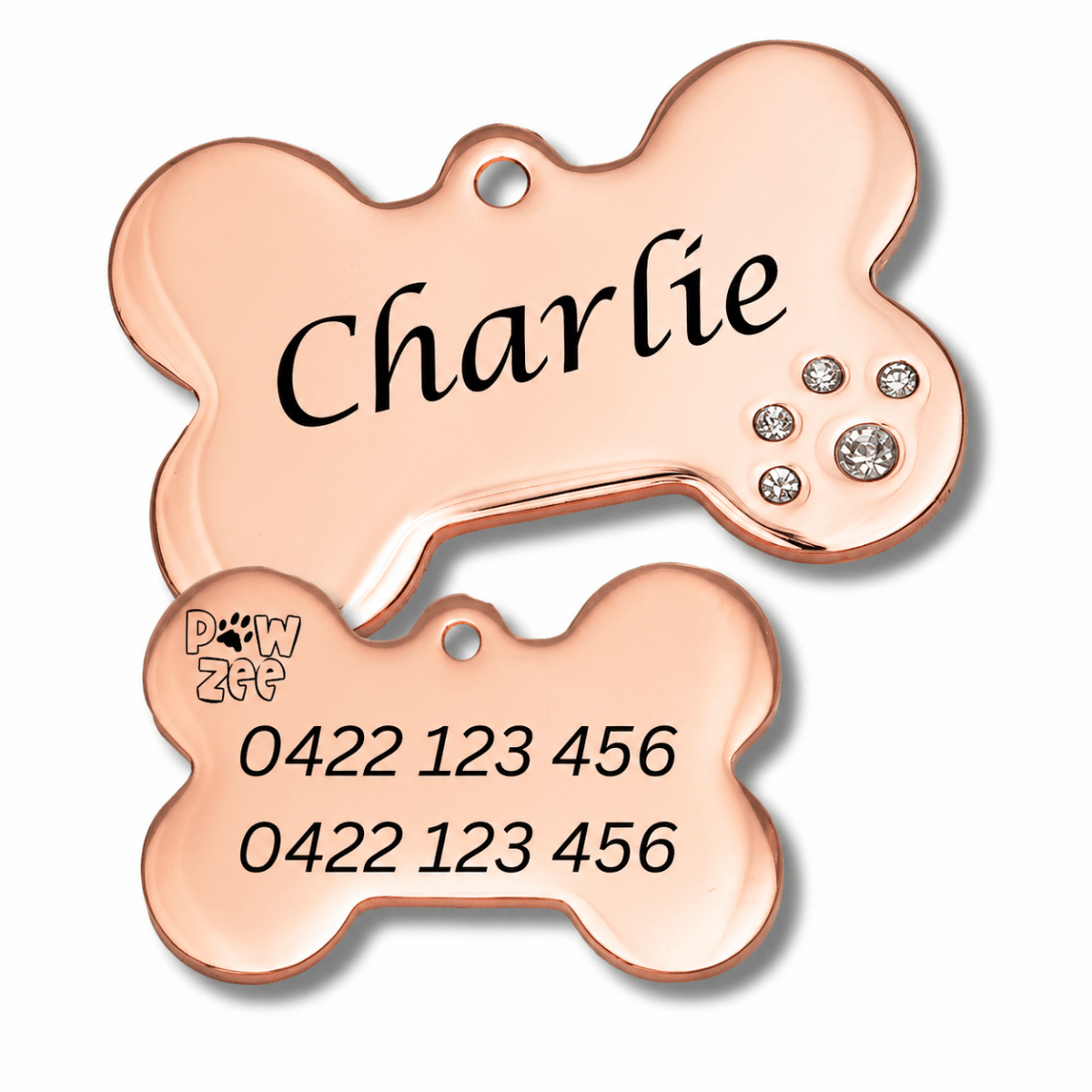 Crystal Bone Dog Tag - Rose Gold - Pet ID Tags