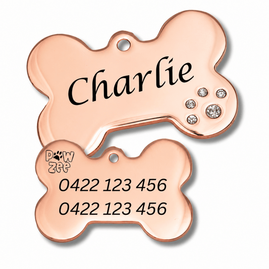 Crystal Bone Dog Tag - Rose Gold - Pet ID Tags