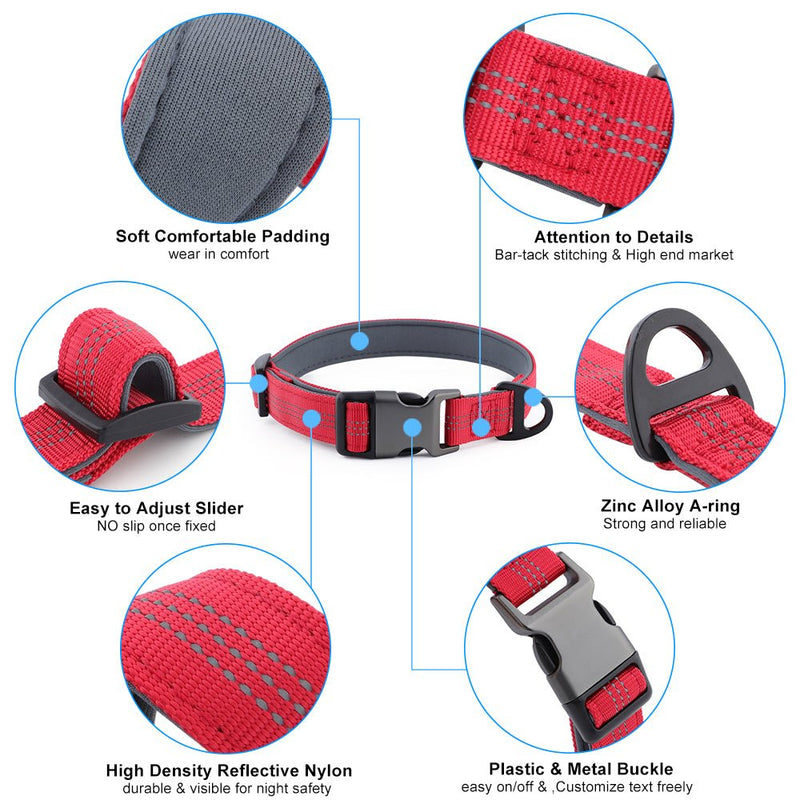 Dog Collar — Neoprene, Nylon & Padded Reflective - Pet ID Tags