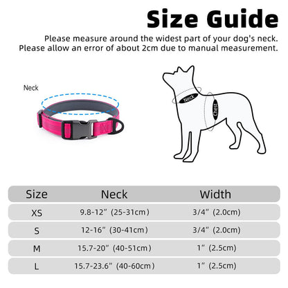 Dog Collar — Neoprene, Nylon & Padded Reflective - Pet ID Tags