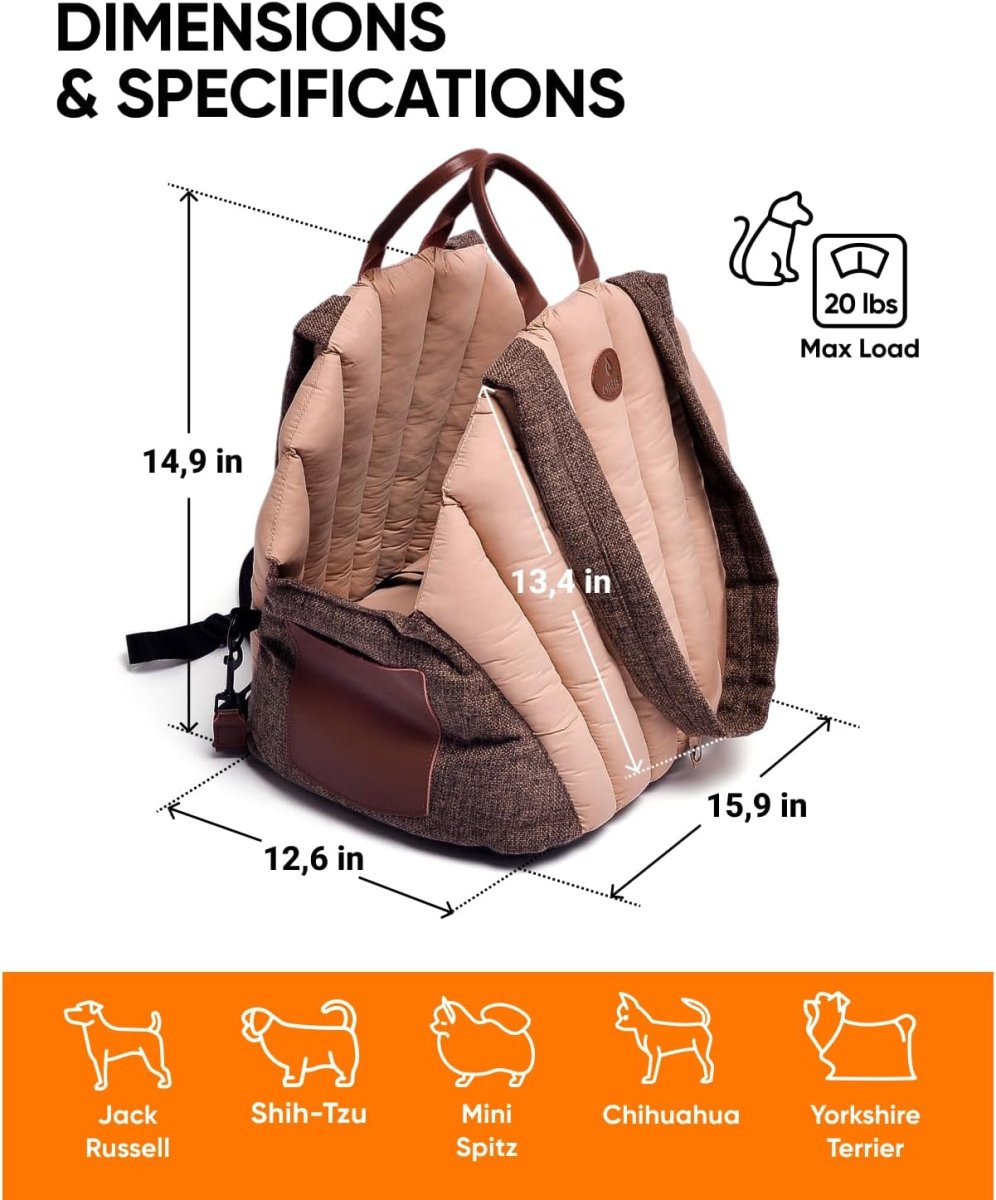 Dog Car Seat for Small Dogs & Medium Dogs, Washable Car Travel Carrier, Waterproof Portable Car Bed for Puppy, Dog Car Seat & Soft Cover, Brown